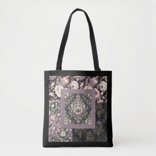 Bolsa Tote Cor de tendência negra de padrão múltiplo roxo