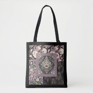 Bolsa Tote Cor de tendência negra de padrão múltiplo roxo