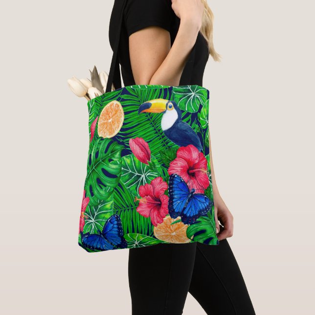 Bolsa Tote Cor do tucano e do jardim tropical (Close Up)