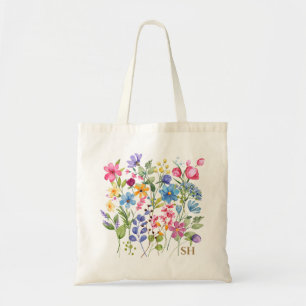 Bolsa Tote Cor Floral Colorida Tendência Aquarela com Monogra