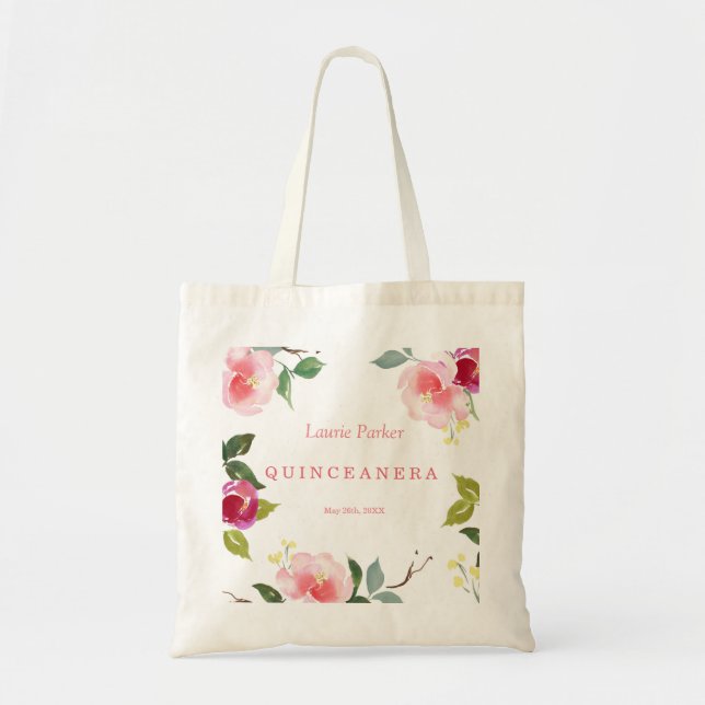 Bolsa Tote Cor Floral Rosa de Água Quinceanera Toa Bag (Frente)