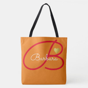 Bolsa Tote cor laranja de amor monograma