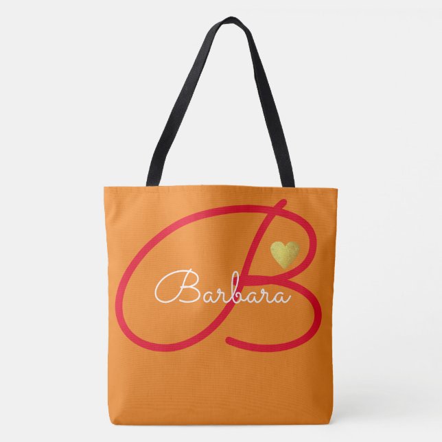 Bolsa Tote cor laranja de amor monograma (Frente)