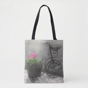 Bolsa Tote Cor Parcial da Vintagem do Bicicleta do Jardim Flo