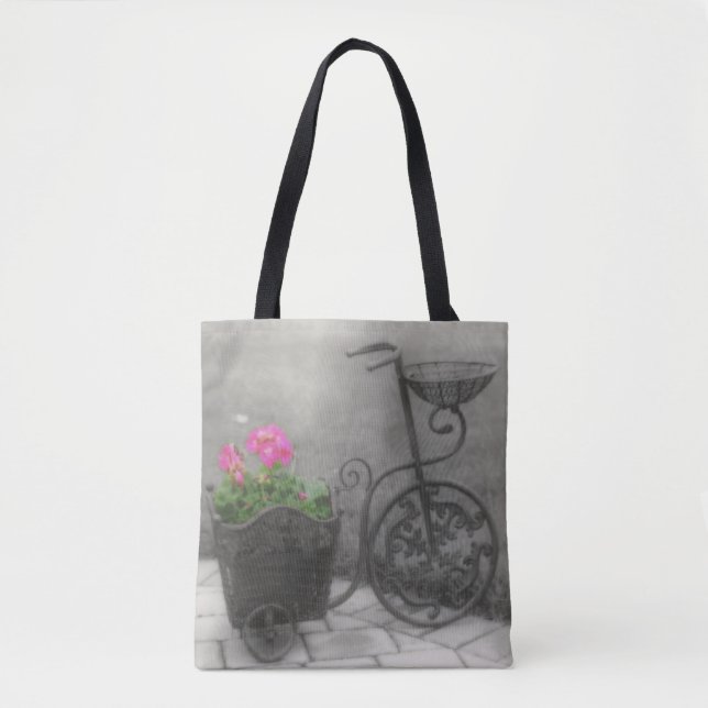 Bolsa Tote Cor Parcial da Vintagem do Bicicleta do Jardim Flo (Frente)