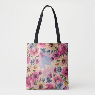Bolsa Tote Cor pastel, cor branca, floral