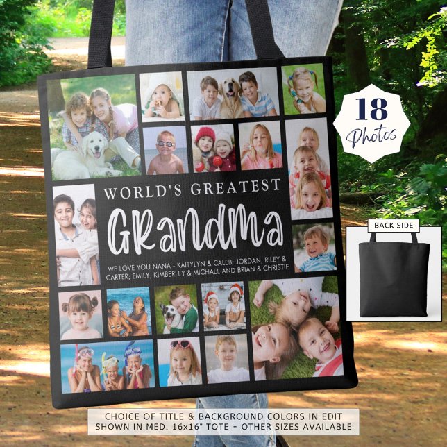 Bolsa Tote Cor Personalizada da Colagem de Fotos Moderna Vovó (Criador carregado)