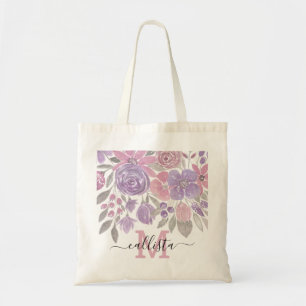 Bolsa Tote Cor Verde Floral Verde Púrpura Rosa
