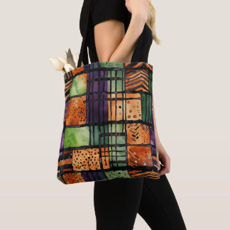 BOLSA TOTE COR VERDE LARANJA NEGRA ABSTRATO HALLOWEEN