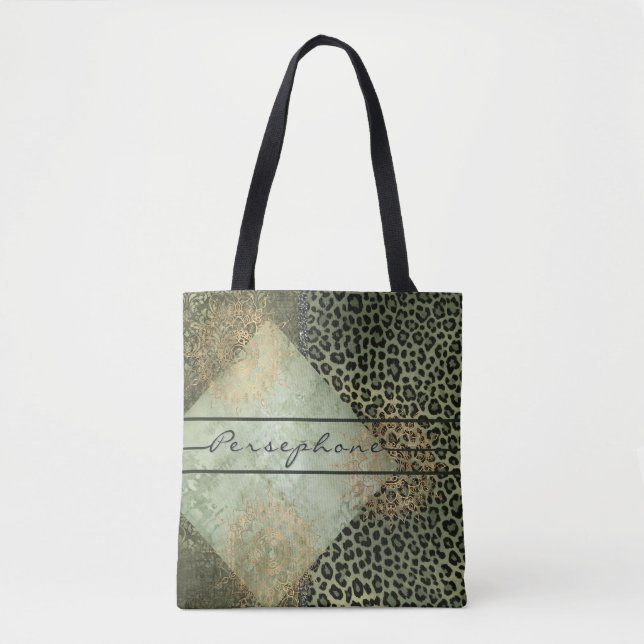 Bolsa Tote Cor verde-padrão mista (Frente)