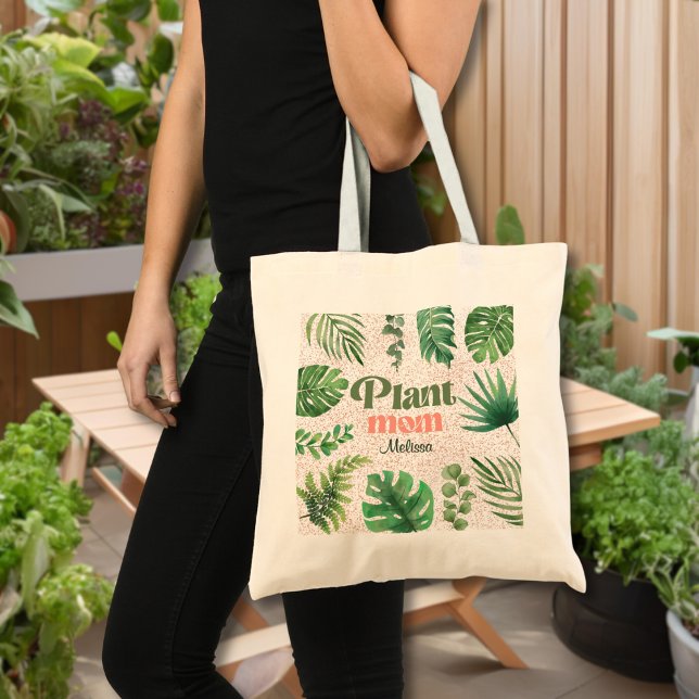 Bolsa Tote Cor Verde Rosa Moderna Deixa A Planta Mãe (Criador carregado)