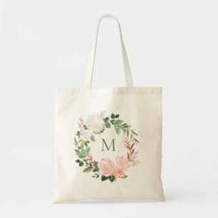 Bolsa Tote Cora o monograma floral da grinalda do jardim