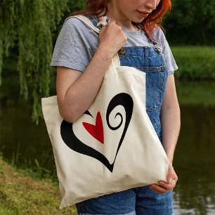 Bolsa Tote Coração Abstrato Vermelho e Preto Moderno Romântic