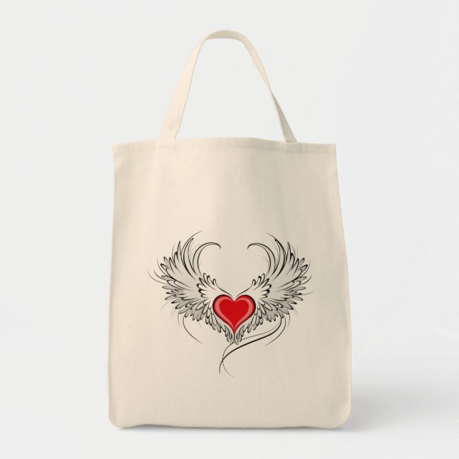 Bolsa Tote Coração Anjo Vermelho com asas (Frente)