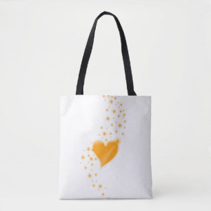 Bolsa Tote Coração Arco-Íris Amarelo Laranja com Estrelas
