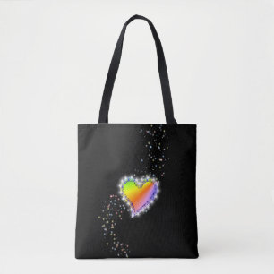 Bolsa Tote Coração Arco-Íris com Estrelas a preto