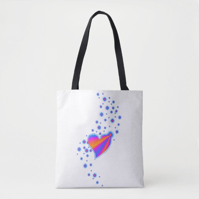 Bolsa Tote Coração Arco-Íris com Estrelas, Vermelho Azul (Frente)