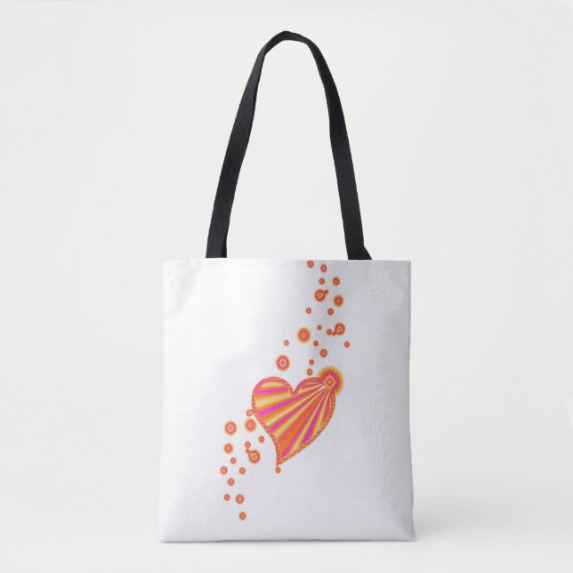 Bolsa Tote Coração Arco-Íris Cor-de-Rosa Amarelo Laranja com  (Frente)