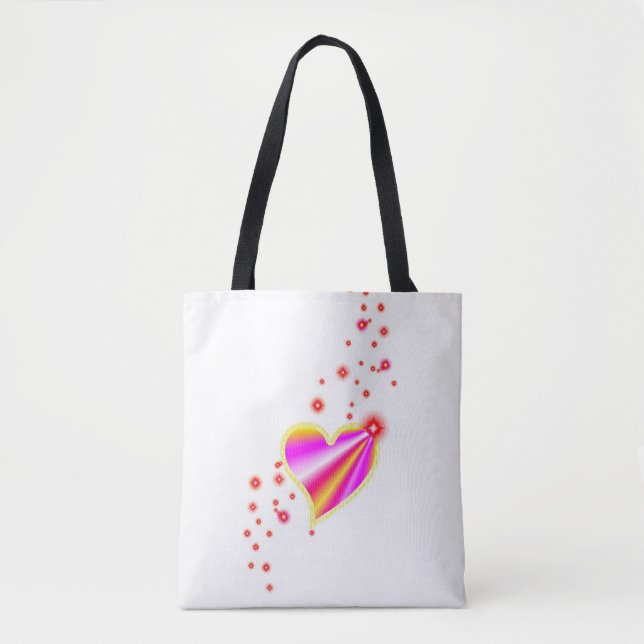 Bolsa Tote Coração Arco-Íris Cor-de-Rosa Amarelo Vermelho com (Frente)