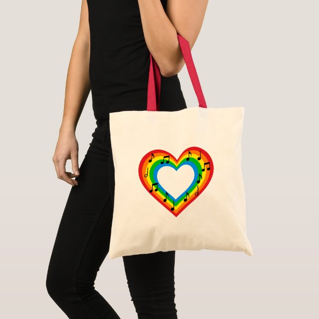 Bolsa Tote Coração Arco-íris de Amor Música (Frente (produto))