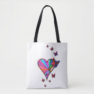 Bolsa Tote Coração arco-íris e borboleta