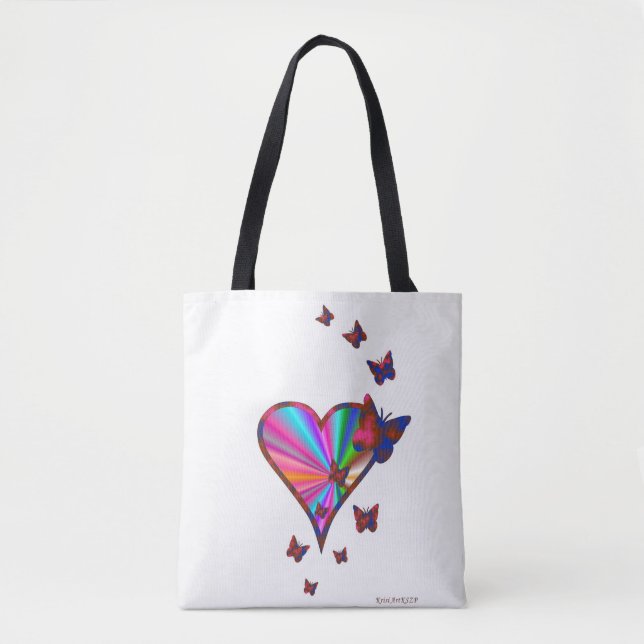 Bolsa Tote Coração arco-íris e borboleta (Frente)
