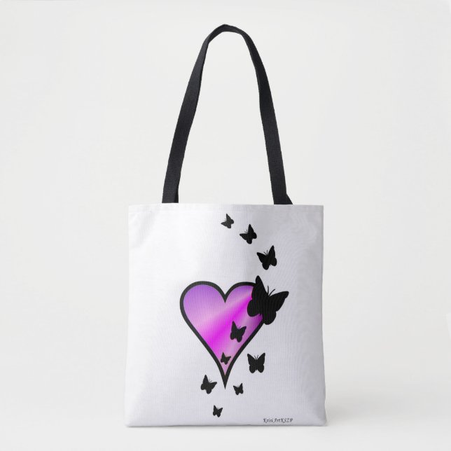 Bolsa Tote Coração arco-íris e borboleta (Frente)