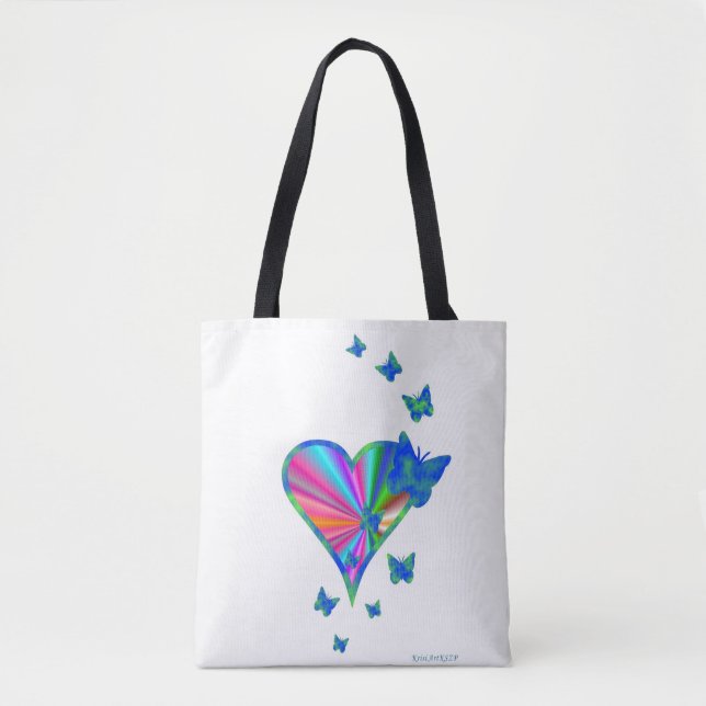Bolsa Tote Coração arco-íris e borboleta (Frente)