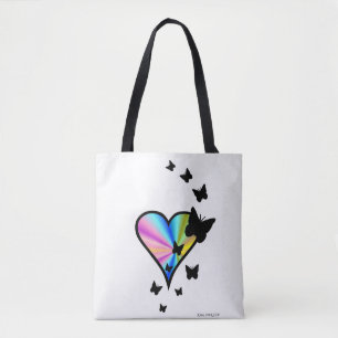 Bolsa Tote Coração arco-íris e borboleta