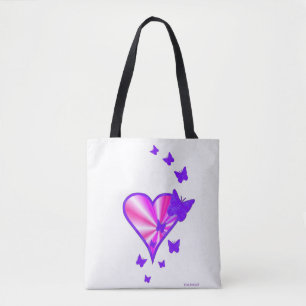 Bolsa Tote Coração arco-íris e borboleta