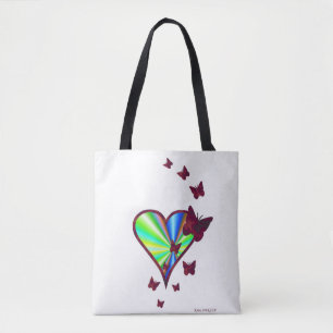 Bolsa Tote Coração arco-íris e borboleta