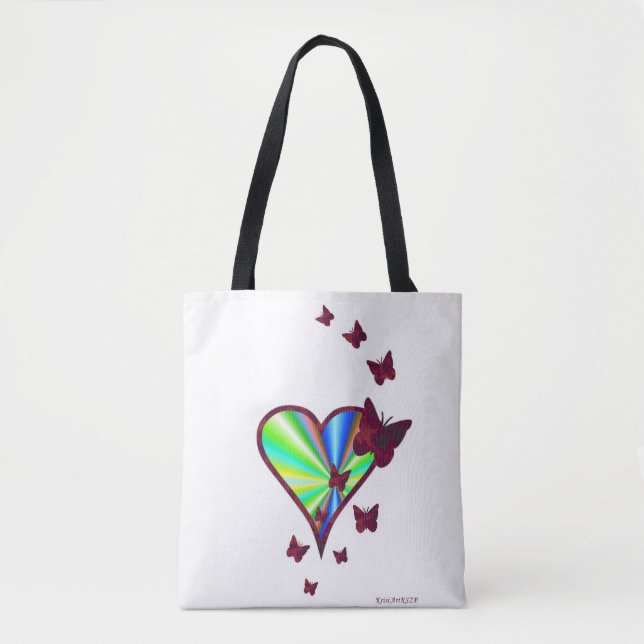 Bolsa Tote Coração arco-íris e borboleta (Frente)