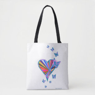 Bolsa Tote Coração arco-íris e borboleta
