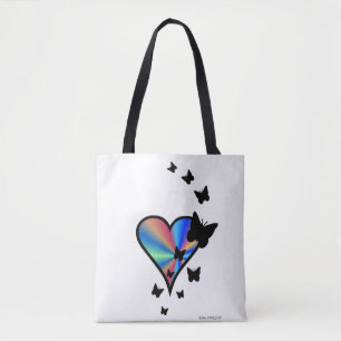 Bolsa Tote Coração arco-íris e borboleta