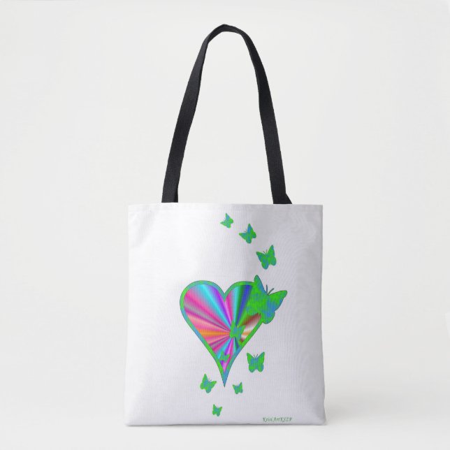 Bolsa Tote Coração arco-íris e borboleta (Frente)