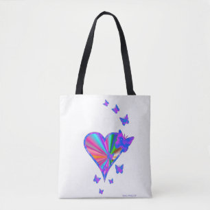 Bolsa Tote Coração arco-íris e borboleta