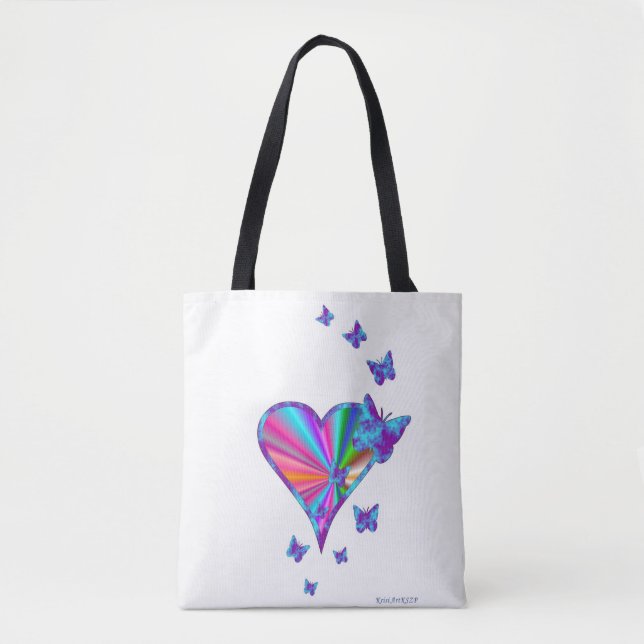 Bolsa Tote Coração arco-íris e borboleta (Frente)
