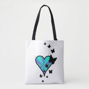 Bolsa Tote Coração arco-íris e borboleta
