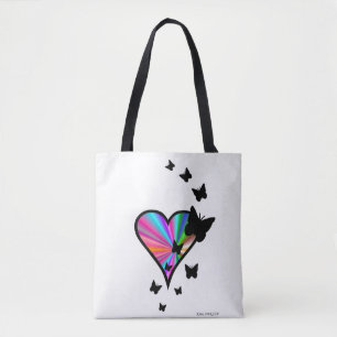 Bolsa Tote Coração arco-íris e borboleta
