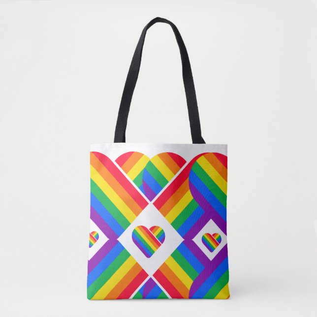 Bolsa Tote Coração Arco-íris Orgulho  (Frente)