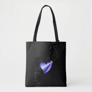 Bolsa Tote Coração Arco-Íris Púrpura com Estrelas