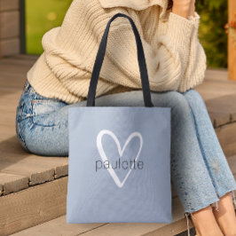 Bolsa Tote Coração Azul Pó Personalizado Chic