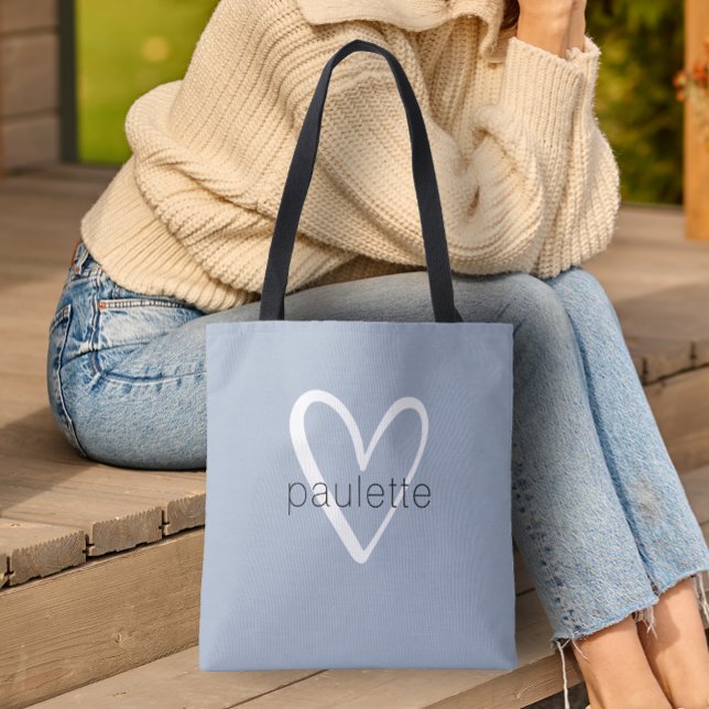 Bolsa Tote Coração Azul Pó Personalizado Chic (Heart Tote Bag by PartyInvitationShop.com)