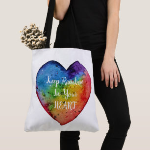 Bolsa Tote Coração bonito do arco-íris da aguarela
