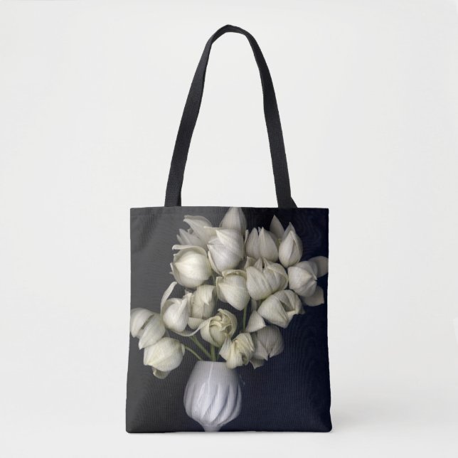 Bolsa Tote "Coração branco em preto" (Frente)