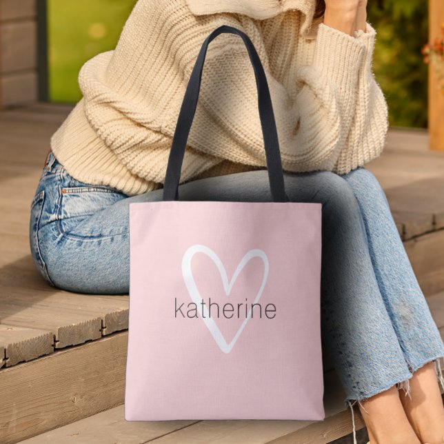 Bolsa Tote Coração Chic Rosa Bege Personalizado  (Custom Tote Bag by PartyInvitationShop.com)
