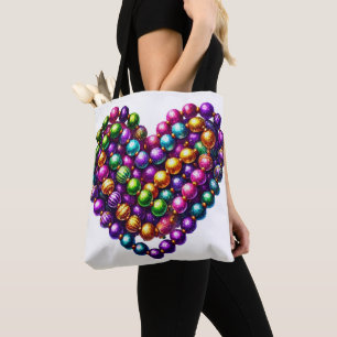 BOLSA TOTE CORAÇÃO COLORIDA MIÇANGAS MARDI GRAS