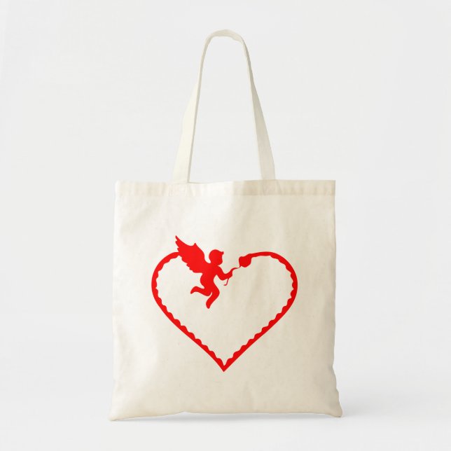 Bolsa Tote Coração com presente cupido para você (Frente)