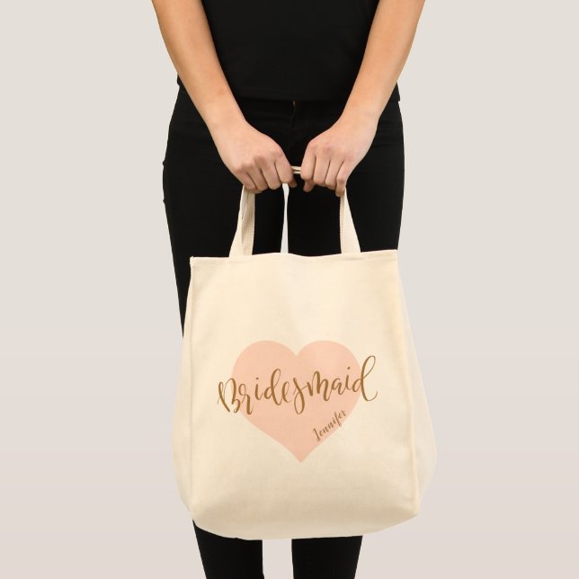Bolsa Tote Coração cor-de-rosa e madrinha personalizada (Frente (produto))