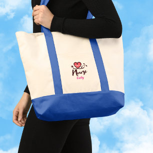 Bolsa Tote Coração Cor-de-Rosa Fofo Linha de Vida Enfermeira
